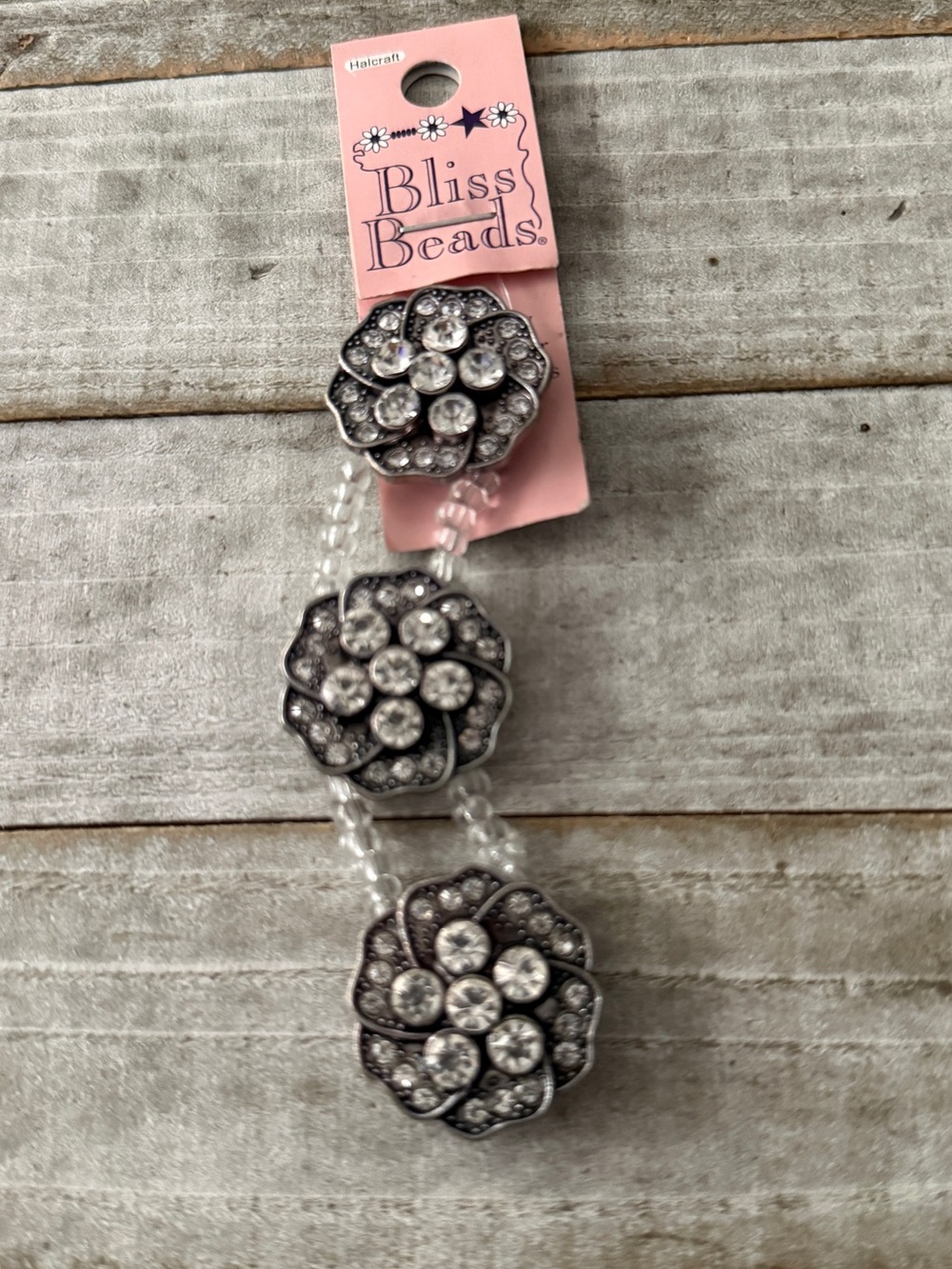 Silver Crystal Flower Strand beads